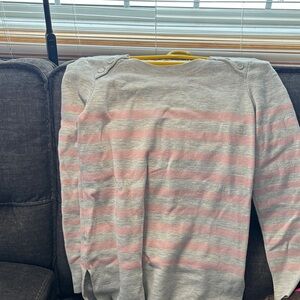 LOFT Gray and Pink Striped Sweater